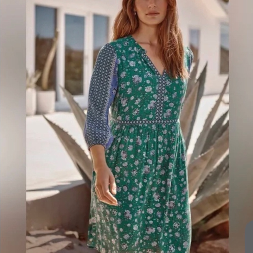 NWT J. Jill Green and Blue Floral Long Sleeve Dress